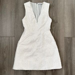 Alice + Olivia White & Silver Tweed Dress With Pockets Size 0